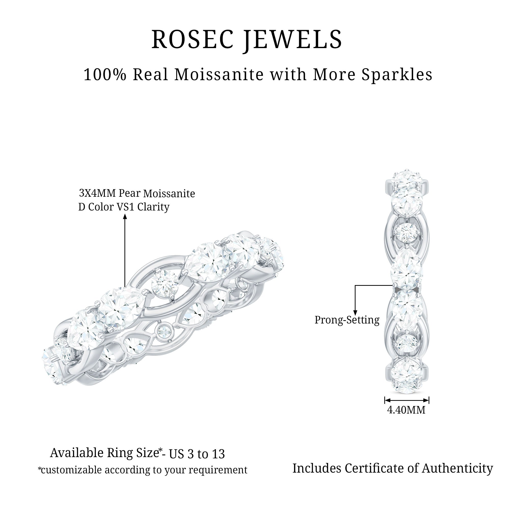 Certified Moissanite Designer Wedding Band D-VS1 - Rosec Jewels