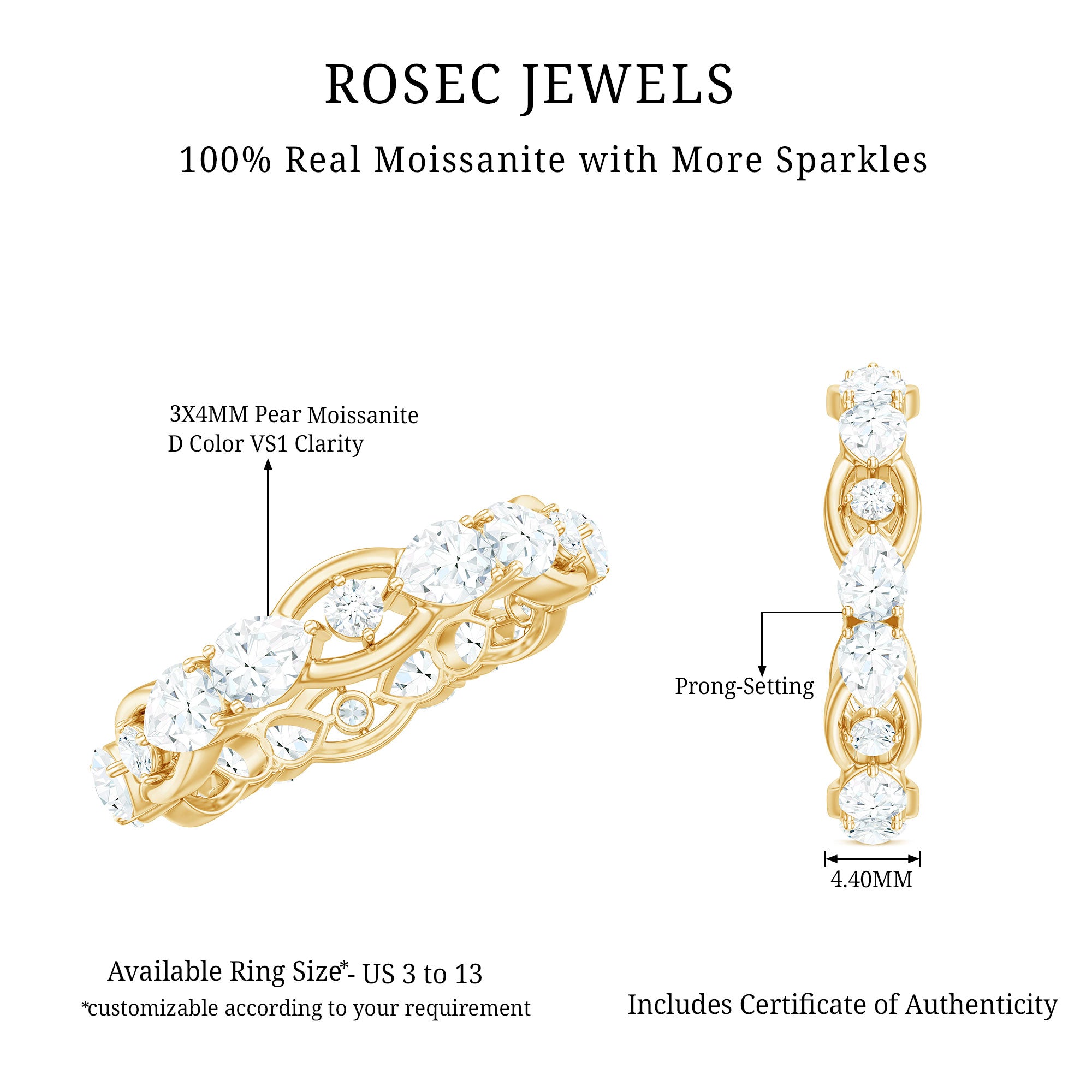 Certified Moissanite Designer Wedding Band D-VS1 - Rosec Jewels
