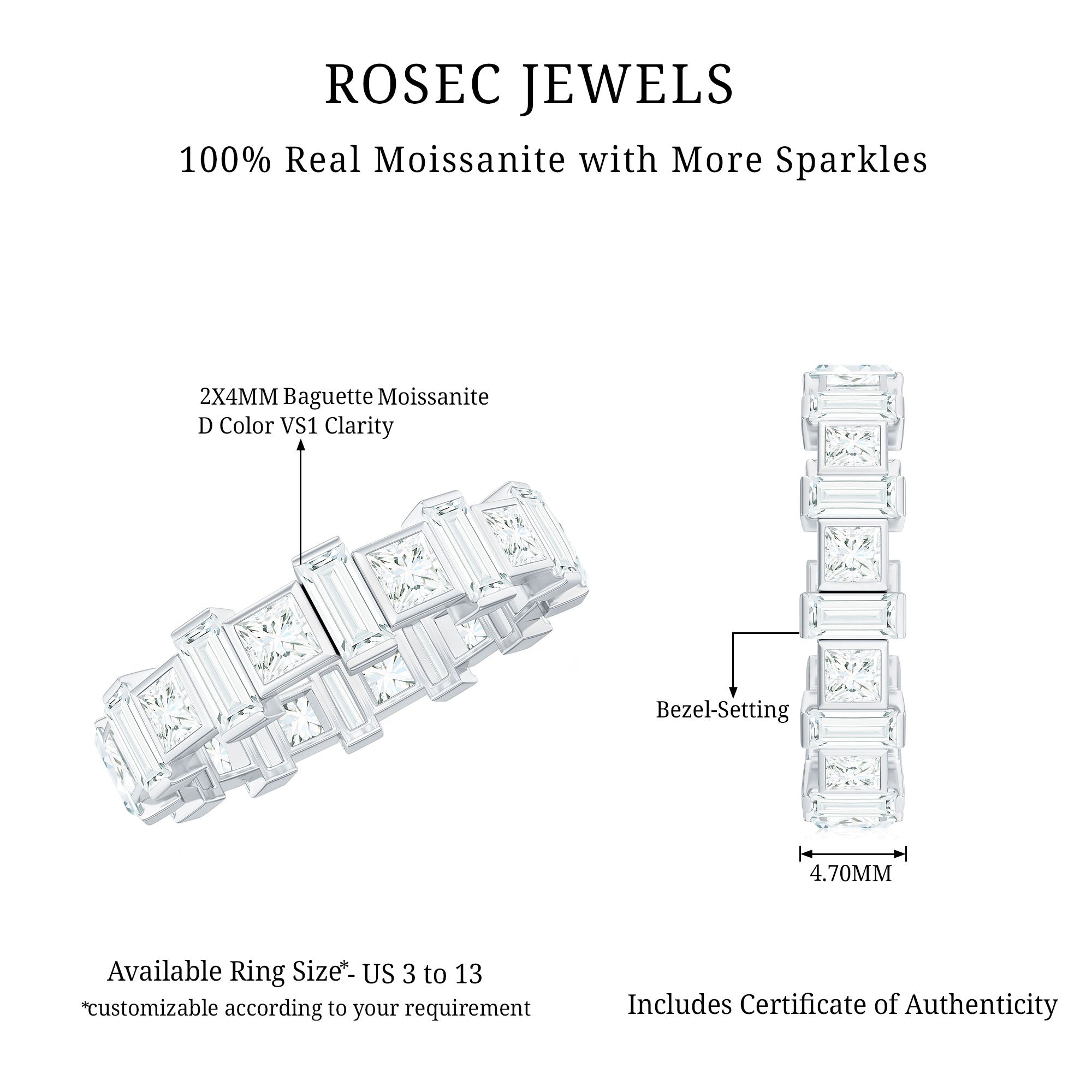 Princess Cut Moissanite Full Eternity Band for Women D-VS1 - Rosec Jewels