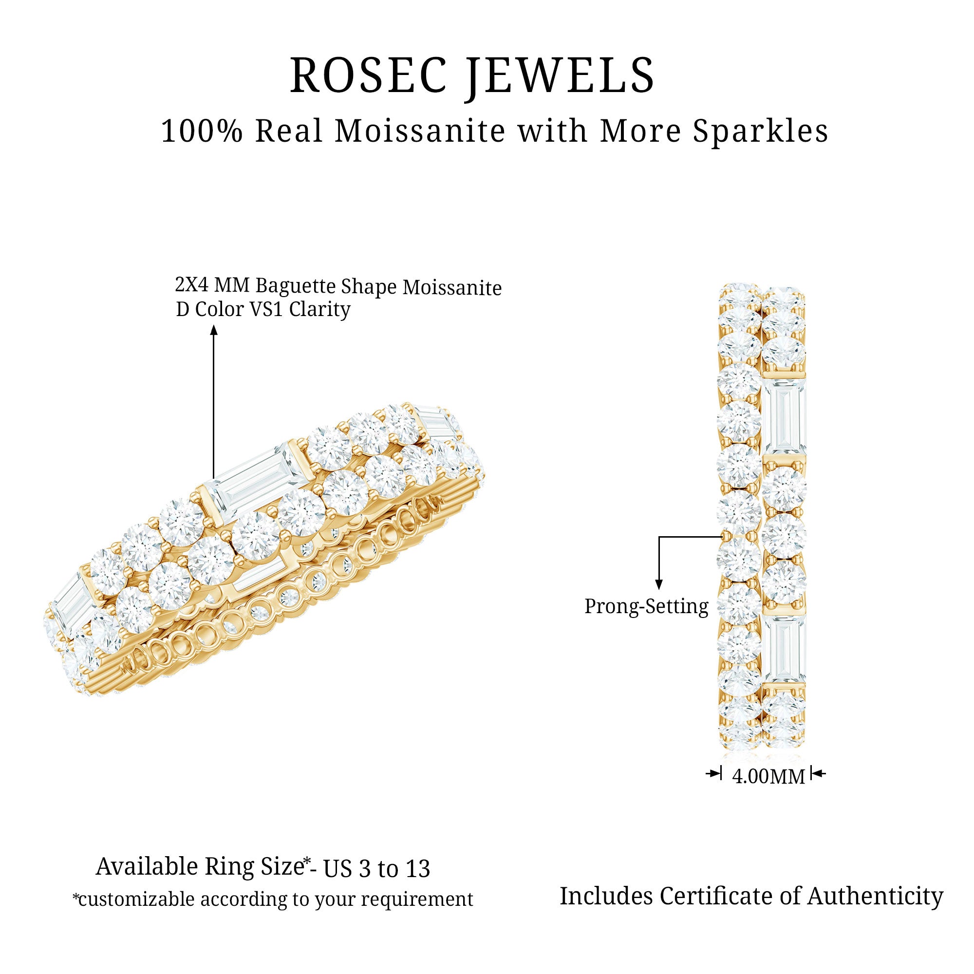 Certified Moissanite Two Row Wedding Band Ring D-VS1 - Rosec Jewels