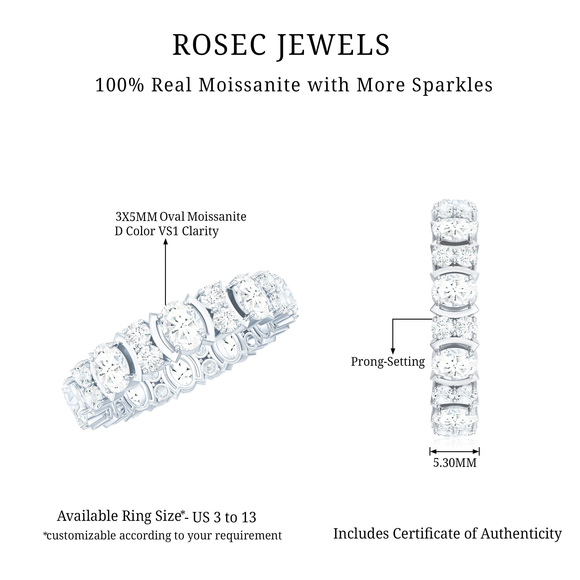 Oval Cut Moissanite Full Eternity Wedding Band D-VS1 - Rosec Jewels