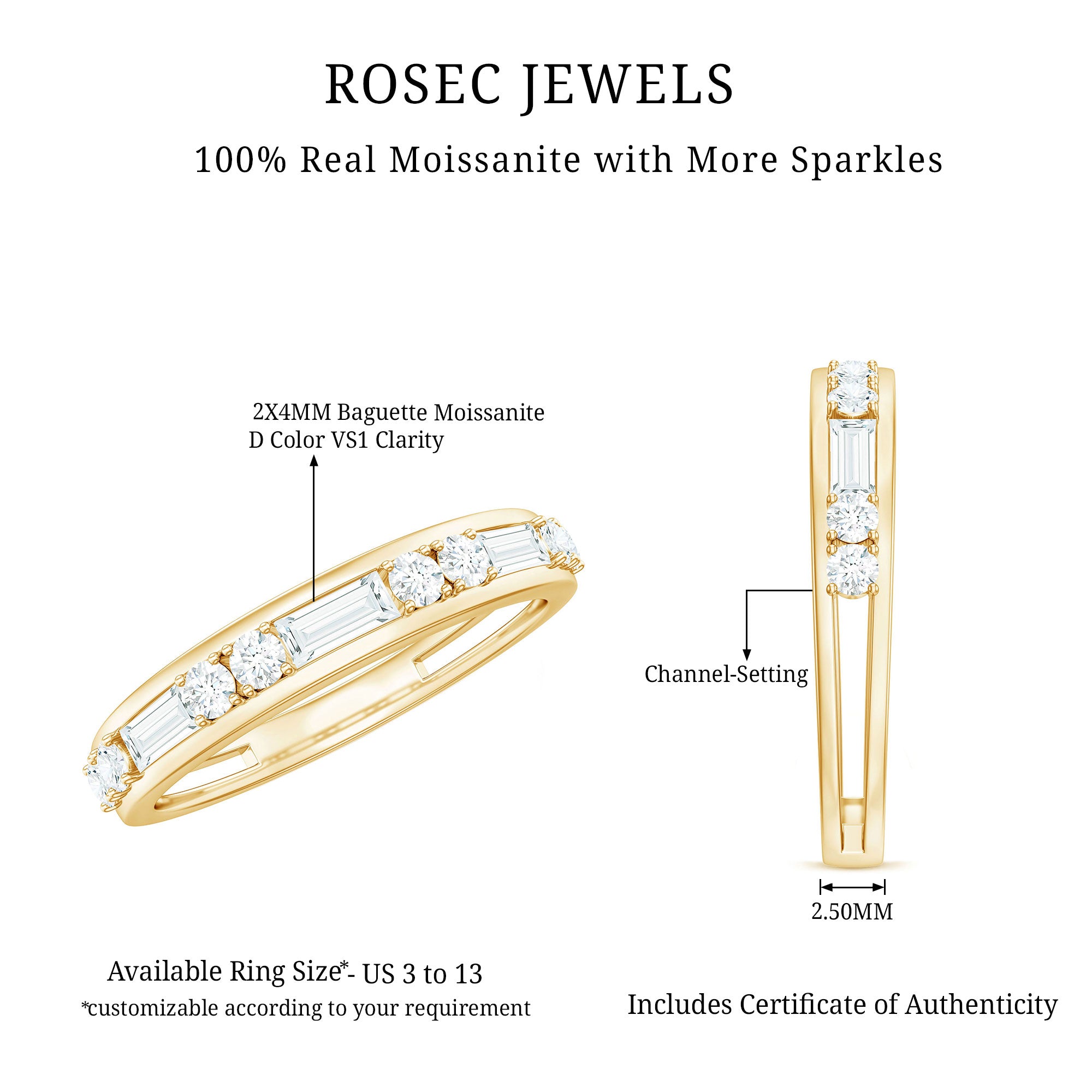 Moissanite Half Eternity Stackable Band Ring D-VS1 - Rosec Jewels