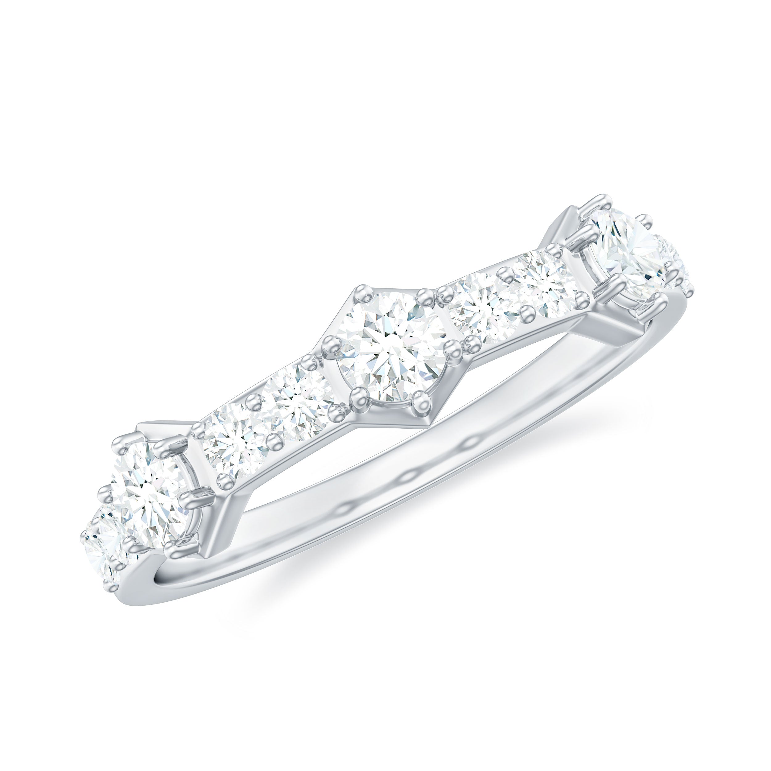 Rosec Jewels-Round Cut Moissanite Half Eternity Band Ring