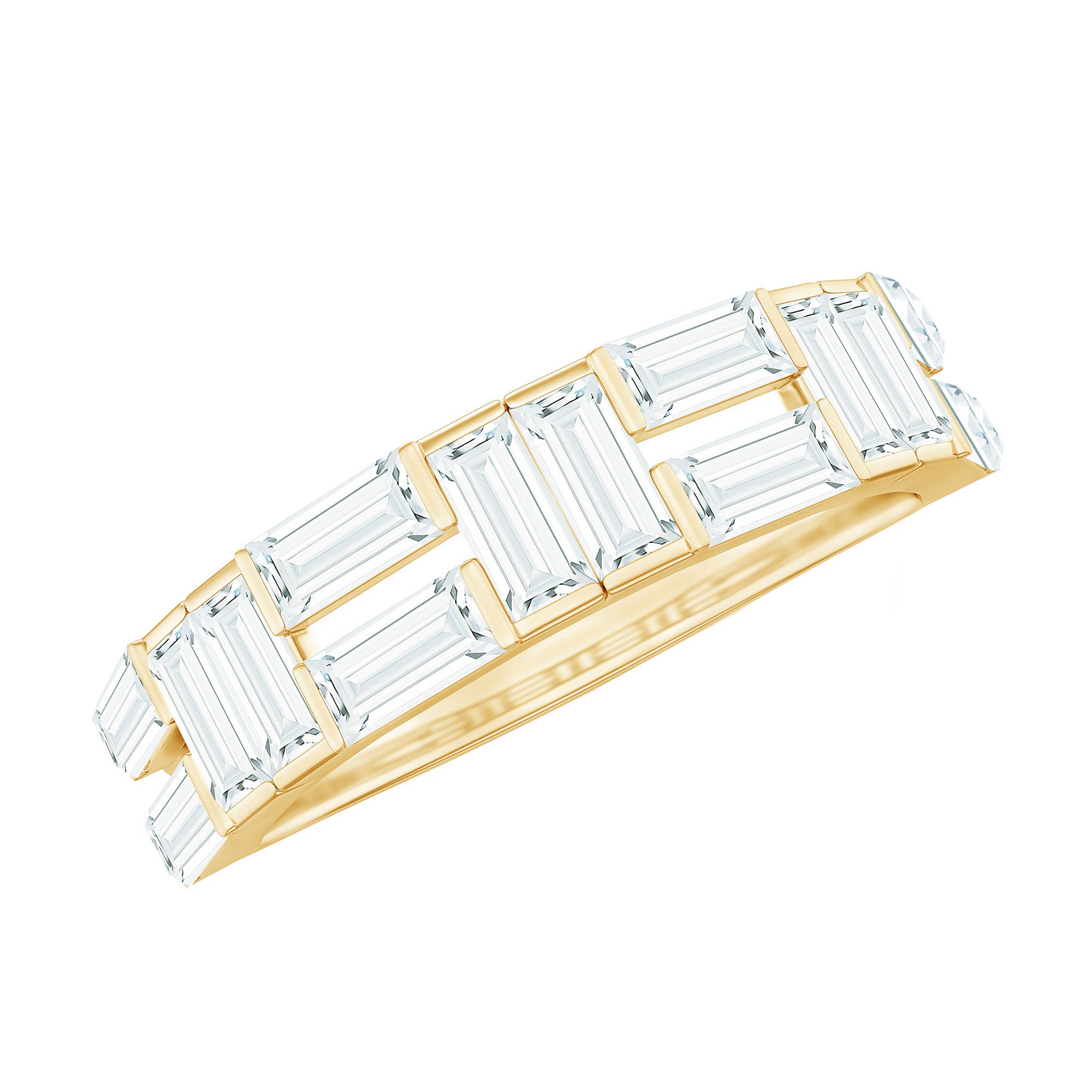 Baguette Cut Zirconia Half Eternity Wedding Band Ring AAAA - Rosec Jewels