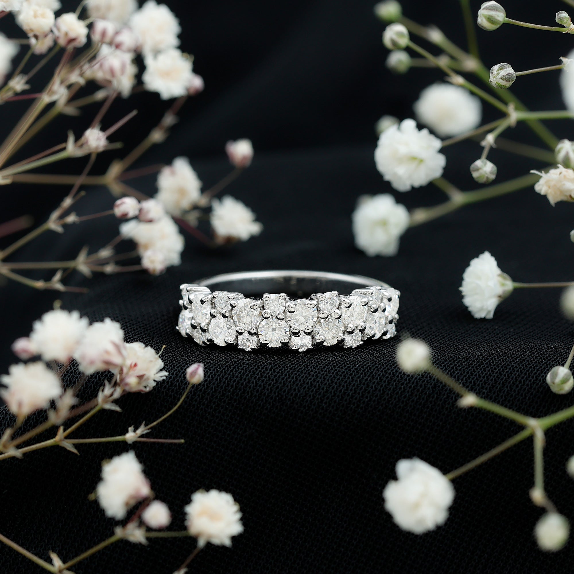 Cluster Moissanite Half Eternity Wedding Band For Her D-VS1 - Rosec Jewels