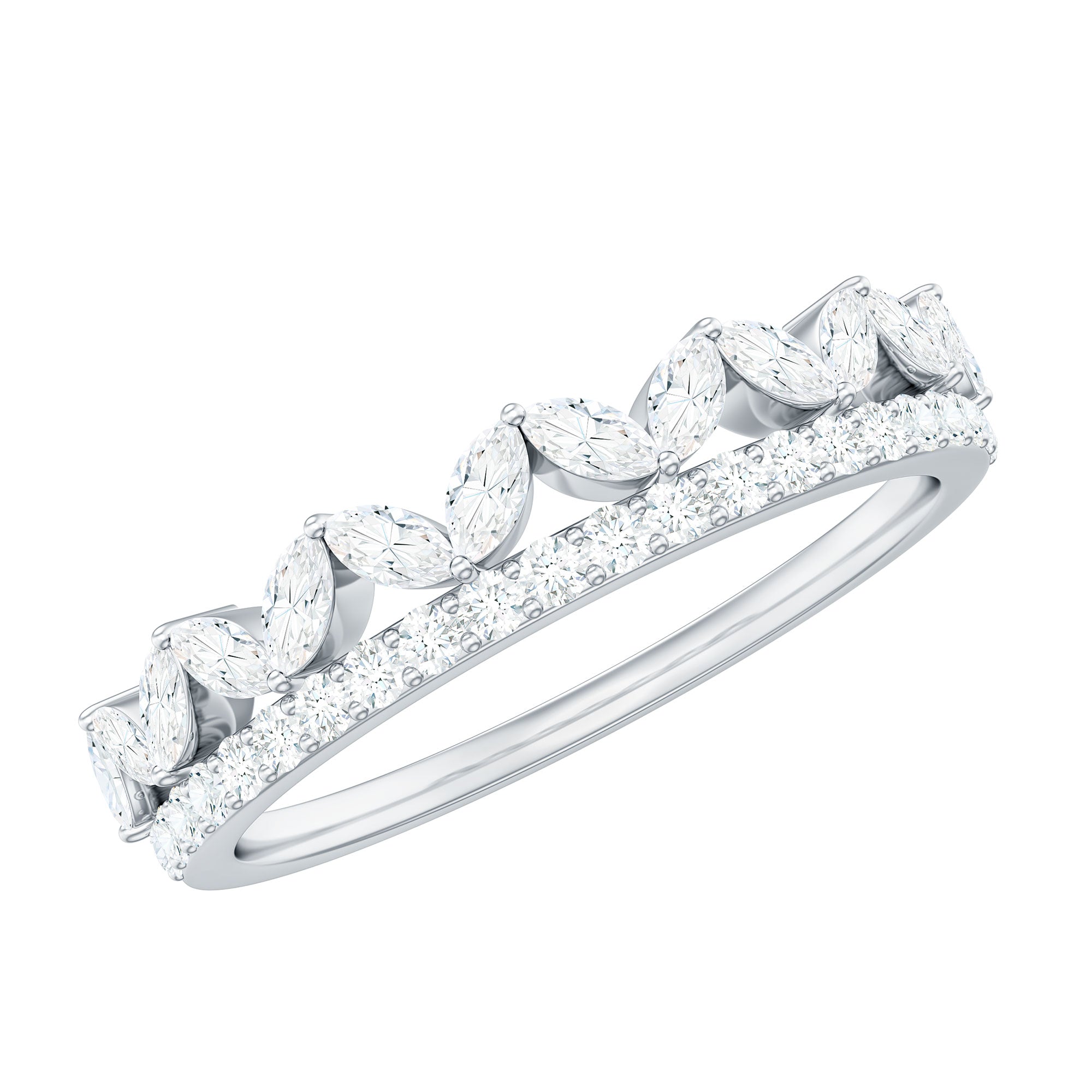 Certified Moissanite Half Eternity Wedding Band in Crown Style D-VS1 - Rosec Jewels