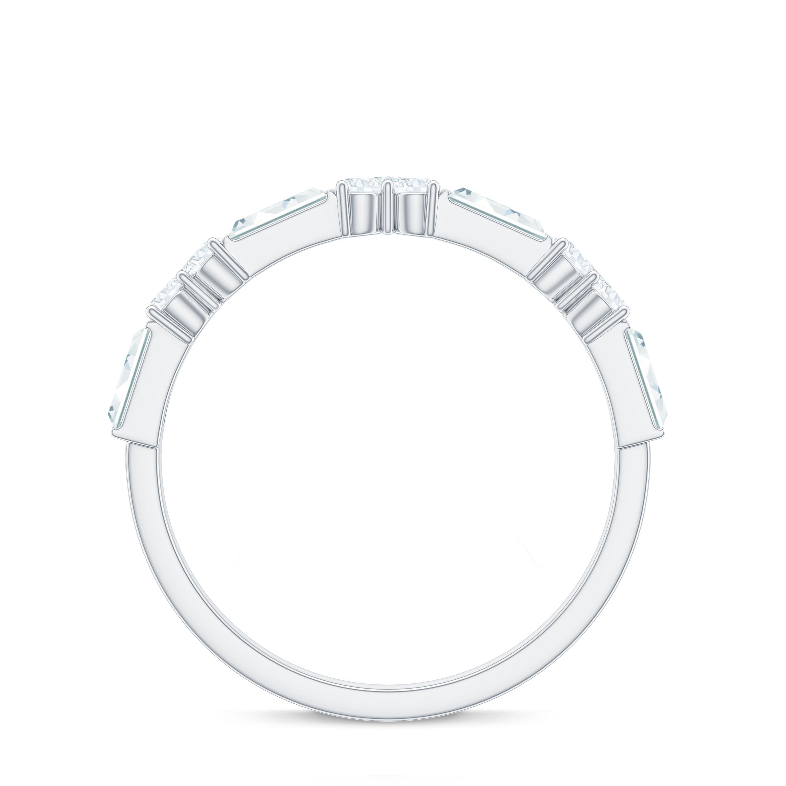 Certified Baguette and Round Moissanite Half Eternity Ring D-VS1 - Rosec Jewels