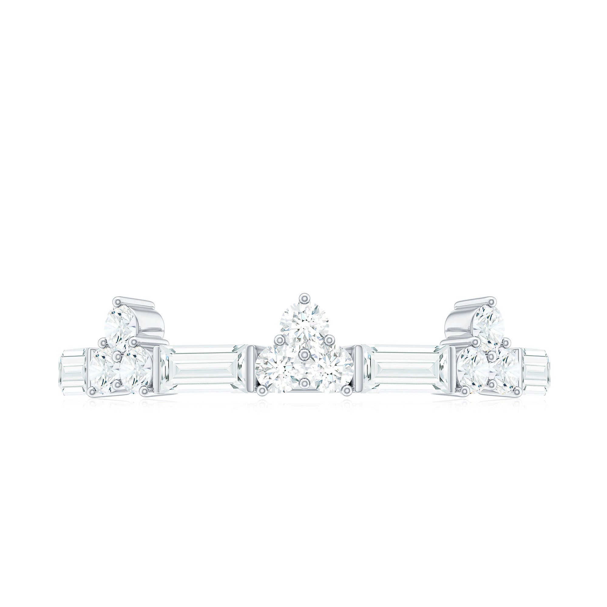 Certified Baguette and Round Moissanite Half Eternity Ring D-VS1 - Rosec Jewels