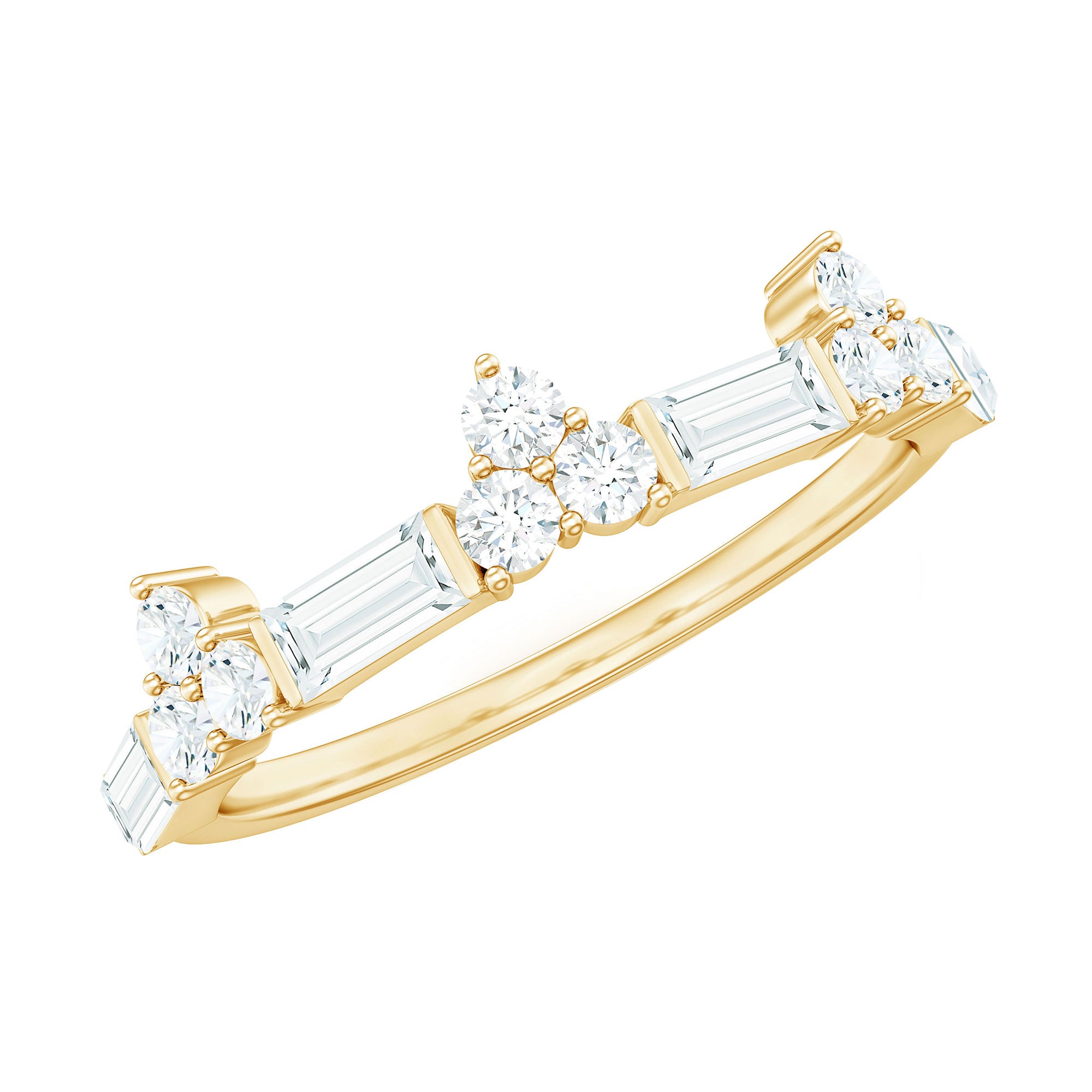 Certified Baguette and Round Moissanite Half Eternity Ring D-VS1 - Rosec Jewels