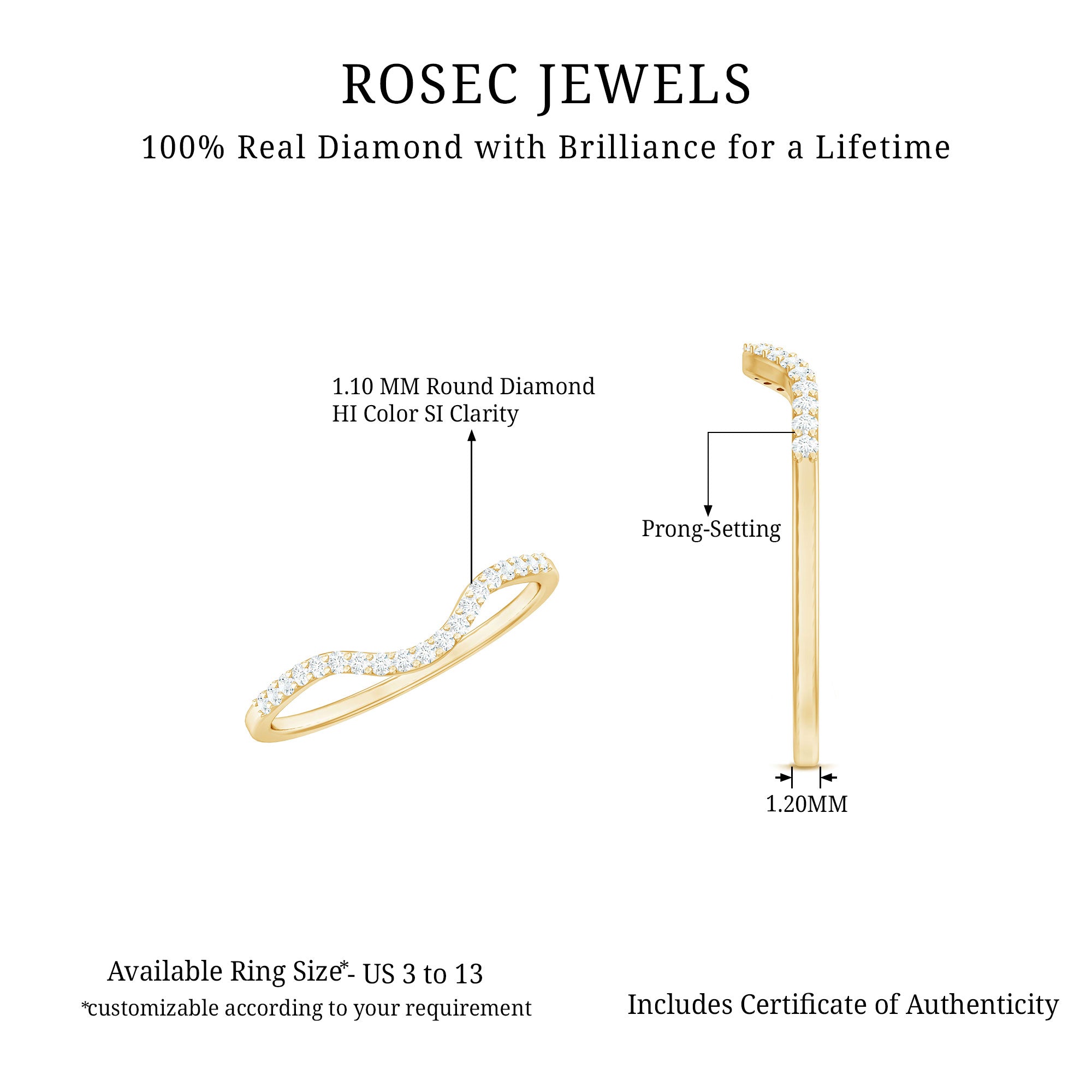 Rosec Jewels-Real Diamond Curved Enhancer for Engagement Ring