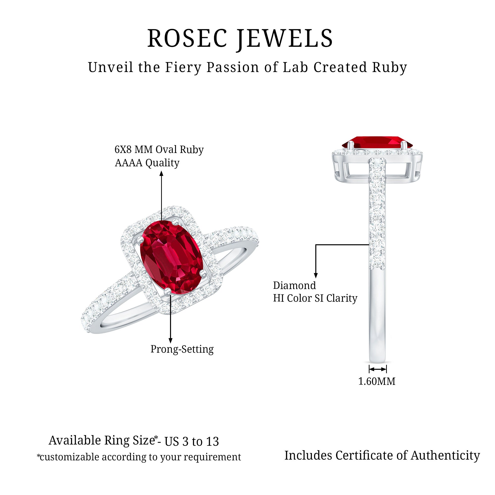Rosec Jewels-Oval Cut Lab Created Ruby and Diamond Halo Engagement Ring