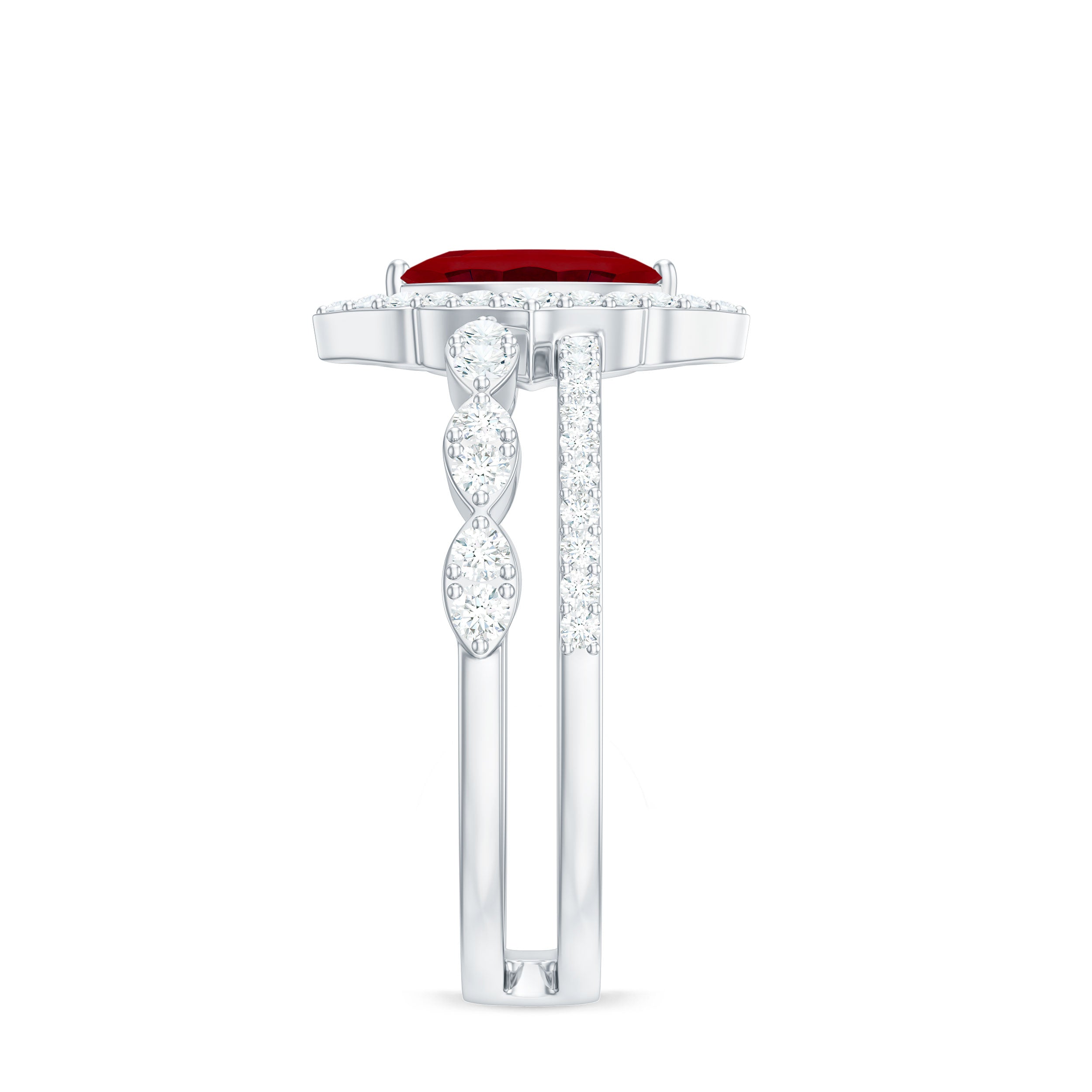 Rosec Jewels-Vintage Inspired Lab Ruby and Diamond Double Band Engagement Ring