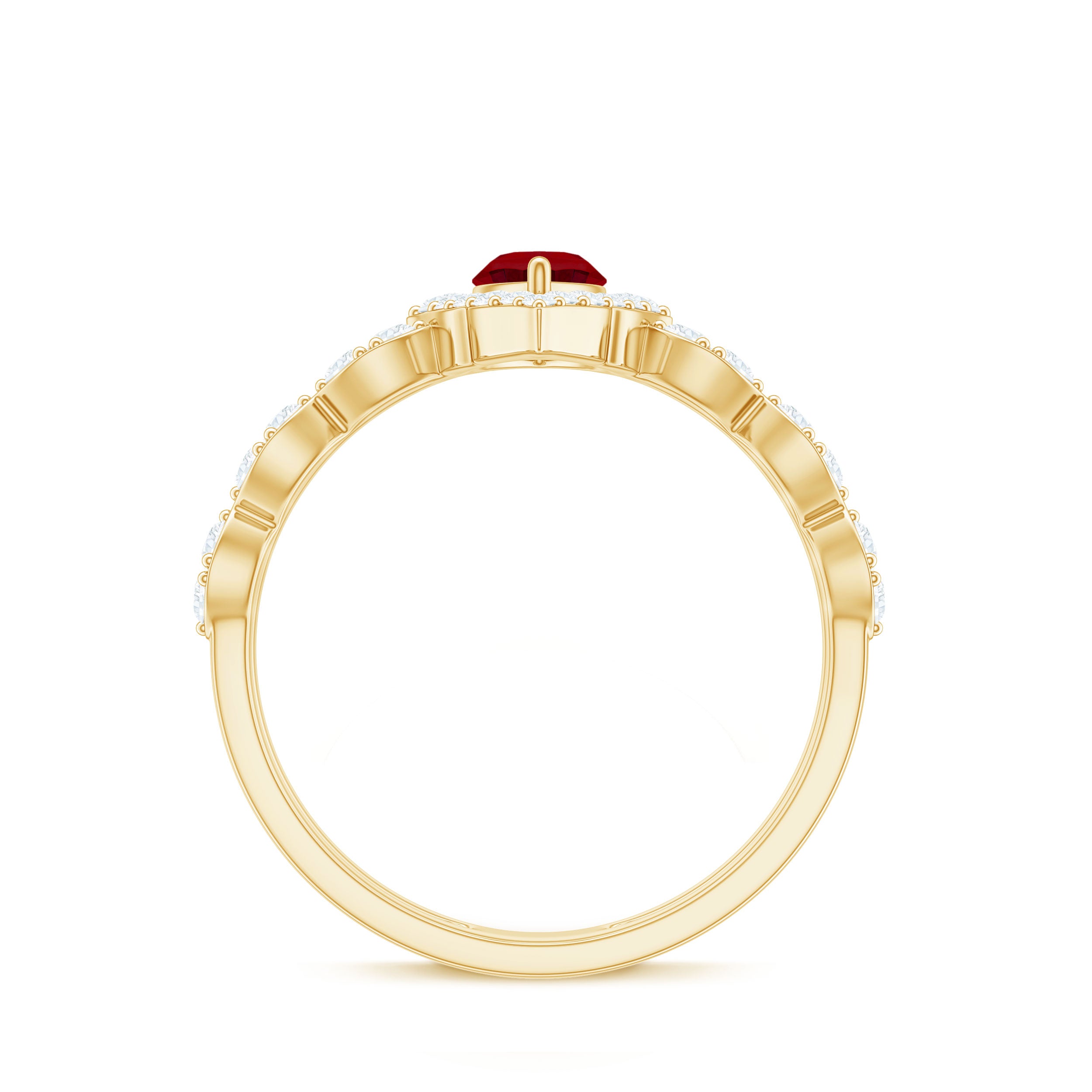 Rosec Jewels-Vintage Inspired Lab Ruby and Diamond Double Band Engagement Ring