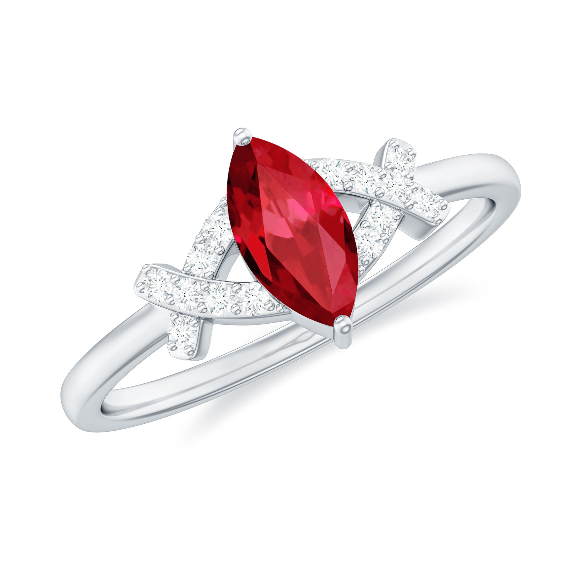 Marquise Cut Lab Created Ruby Designer Engagement Ring