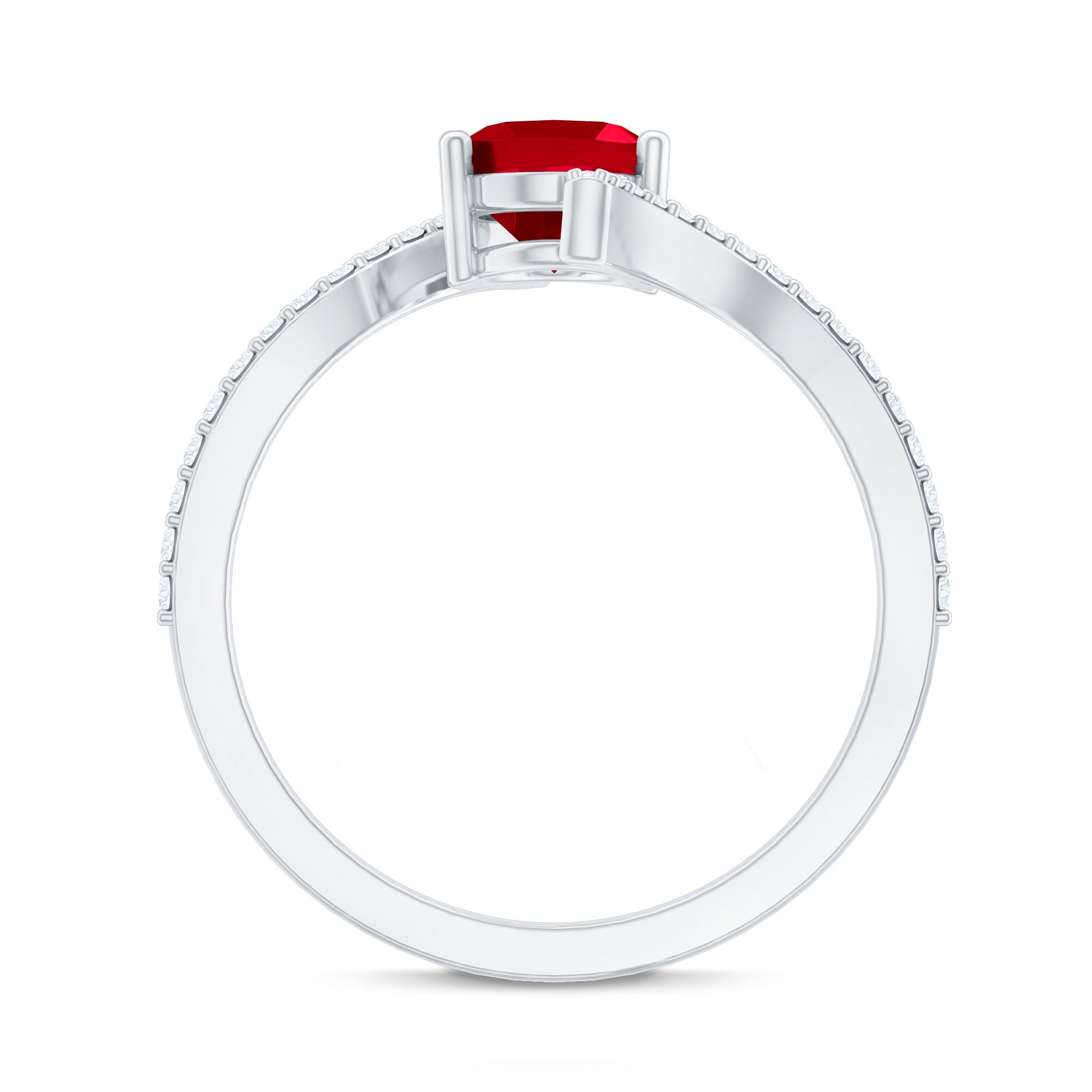 Oval Lab Created Ruby and Diamond Bypass Engagement Ring AAAA - Rosec Jewels