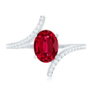 Oval Lab Created Ruby and Diamond Bypass Engagement Ring AAAA - Rosec Jewels