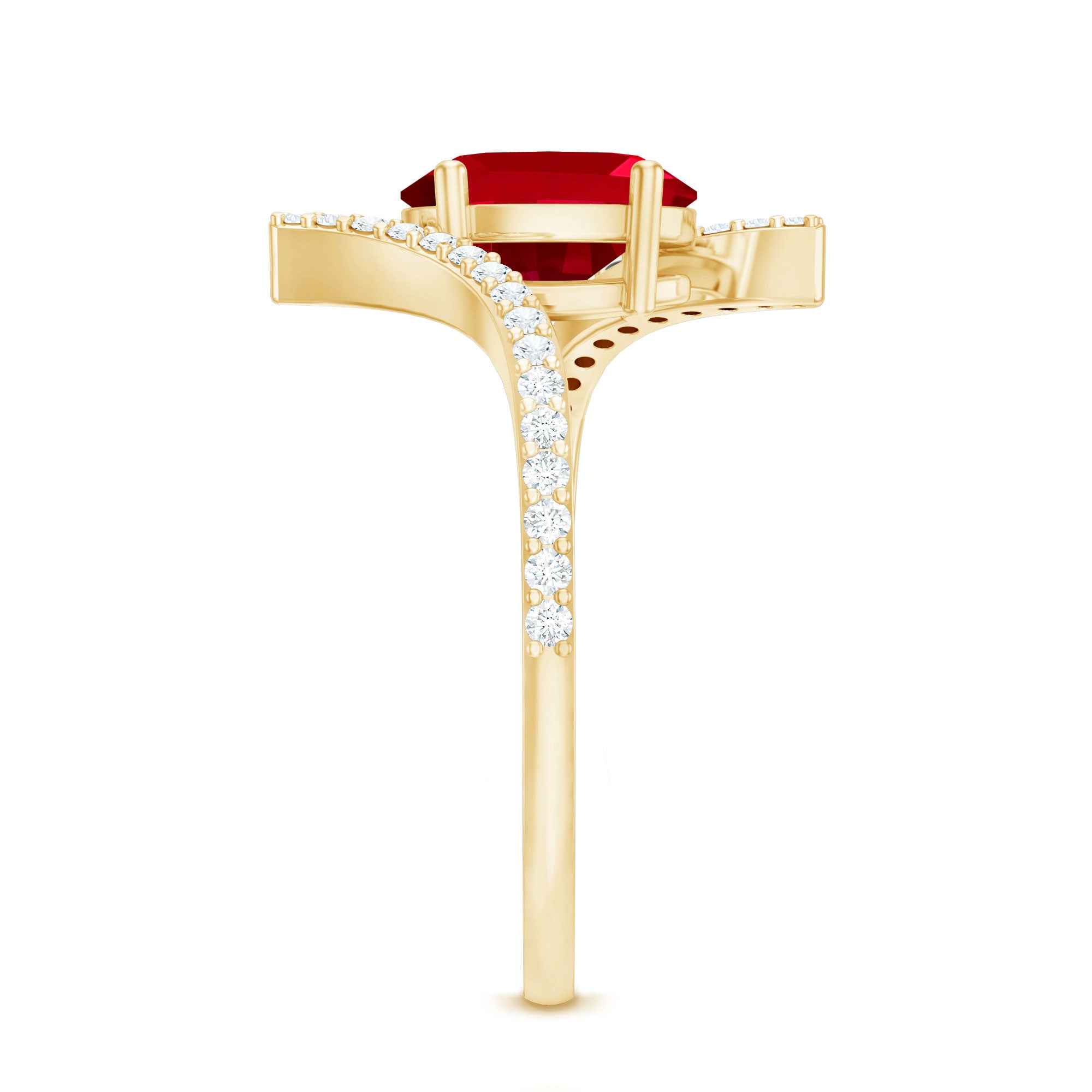 Oval Lab Created Ruby and Diamond Bypass Engagement Ring AAAA - Rosec Jewels
