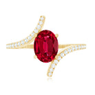 Oval Lab Created Ruby and Diamond Bypass Engagement Ring AAAA - Rosec Jewels