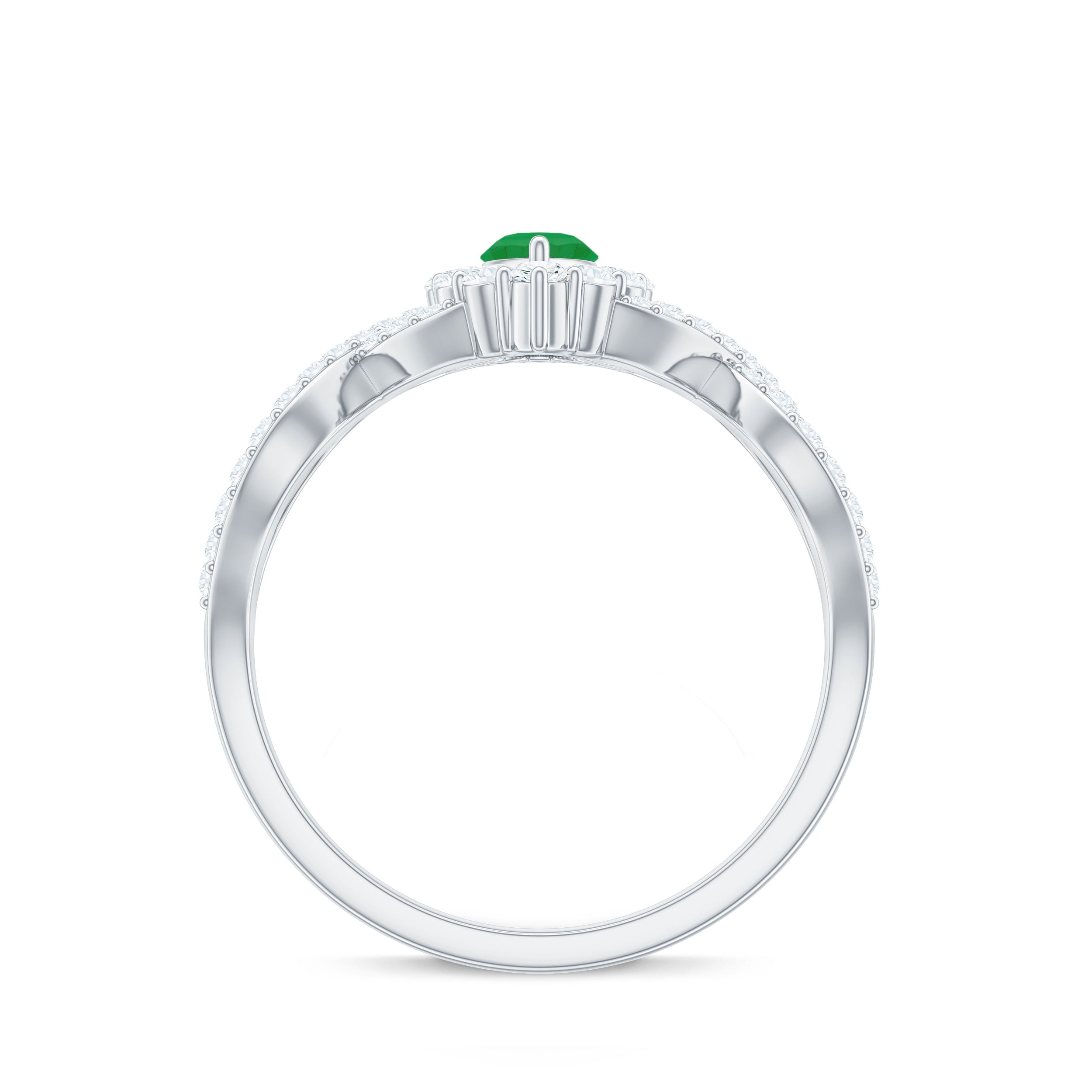 Natural Marquise Emerald Diamond Halo Engagement Ring with Crossover Shank AAA - Rosec Jewels