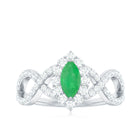 Natural Marquise Emerald Diamond Halo Engagement Ring with Crossover Shank AAA - Rosec Jewels