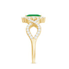Natural Marquise Emerald Diamond Halo Engagement Ring with Crossover Shank AAA - Rosec Jewels