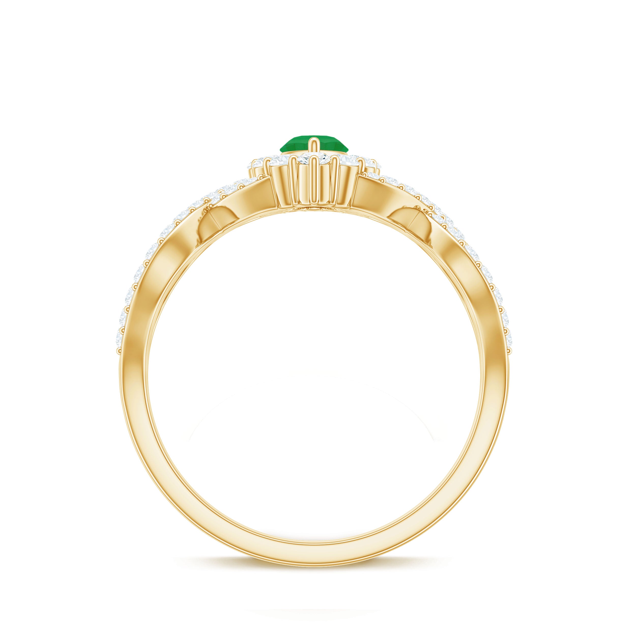Natural Marquise Emerald Diamond Halo Engagement Ring with Crossover Shank AAA - Rosec Jewels