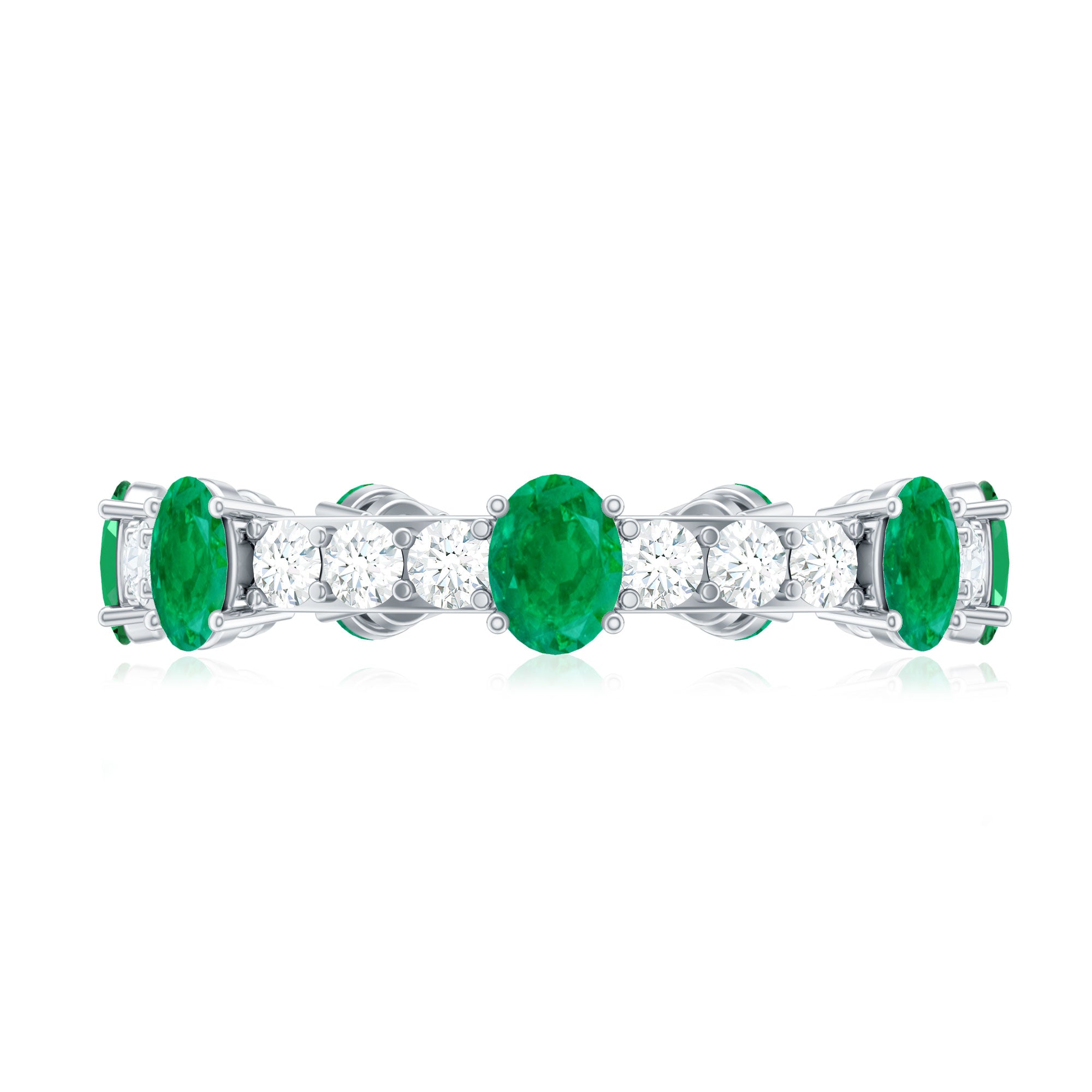 Natural Oval Emerald Diamond Eternity Marriage Anniversary Ring AAA - Rosec Jewels