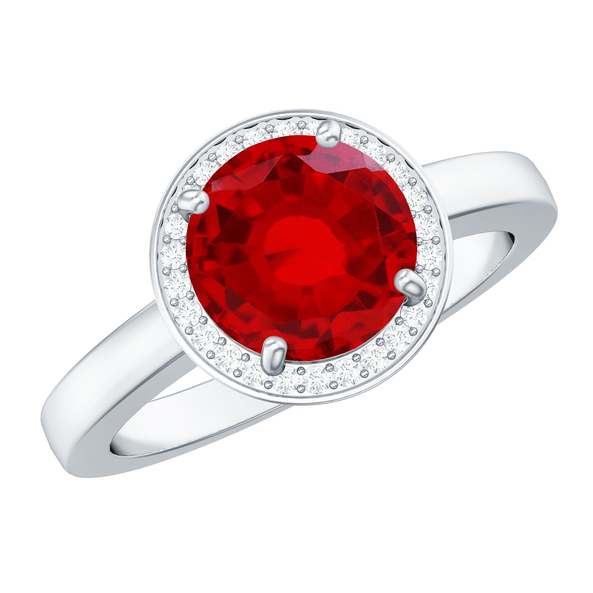 8MM Lab Grown Ruby Round Halo Engagement Ring AAAA - Rosec Jewels
