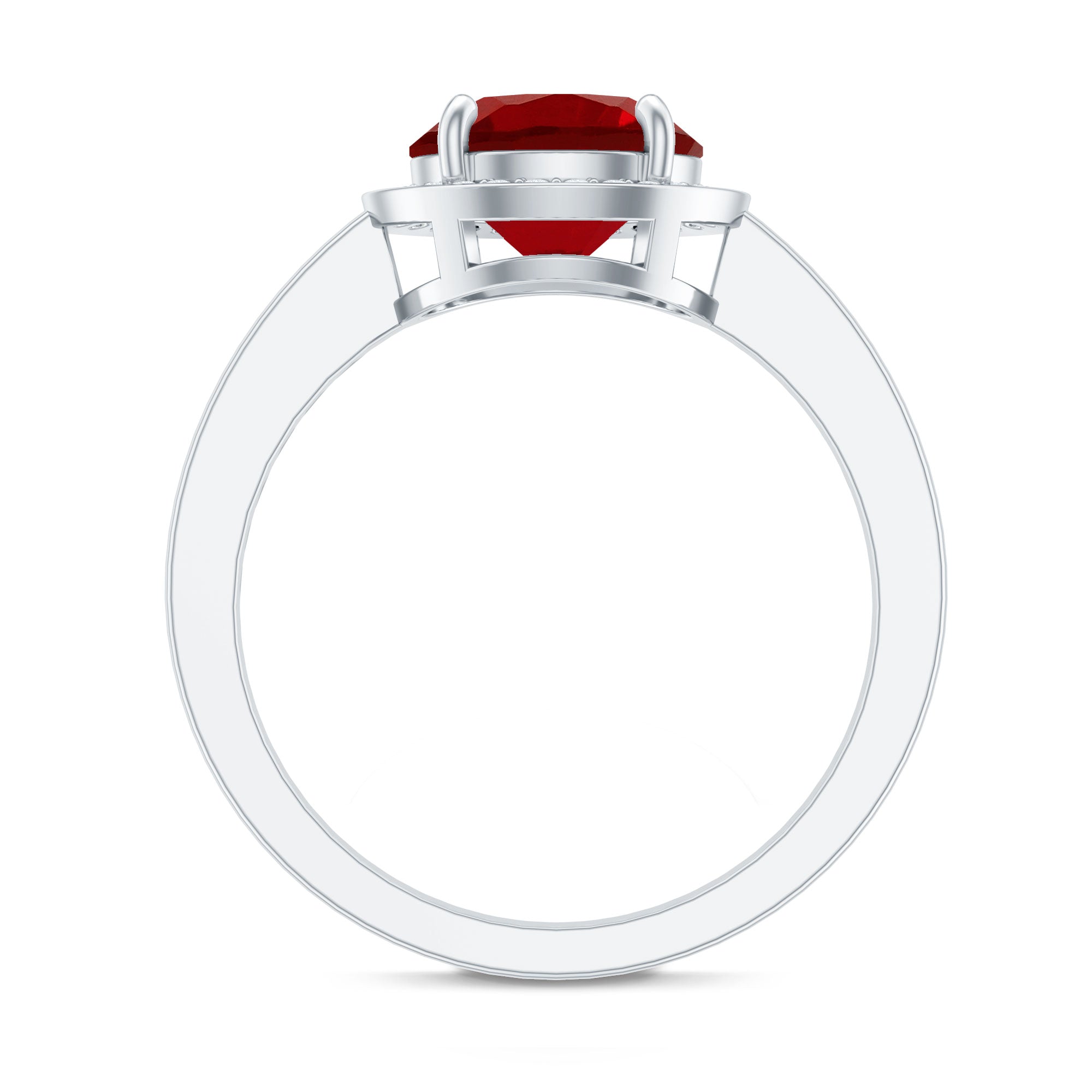8MM Lab Grown Ruby Round Halo Engagement Ring AAAA - Rosec Jewels