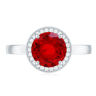 8MM Lab Grown Ruby Round Halo Engagement Ring AAAA - Rosec Jewels