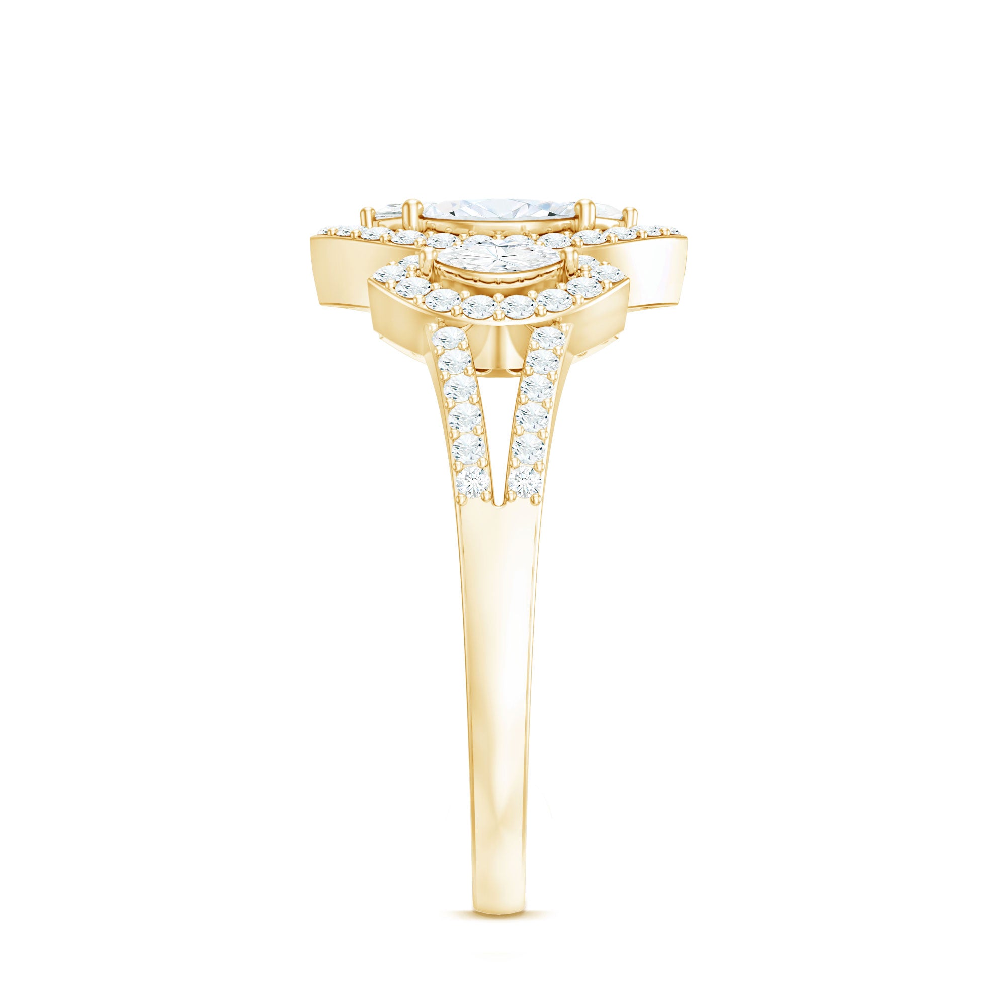 Certified Moissanite Unique Engagement Ring in Split Shank D-VS1 - Rosec Jewels