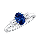 Certified 1 Carat Lab Grown Blue Sapphire Oval Engagement Ring with Diamond AAAA - Rosec Jewels