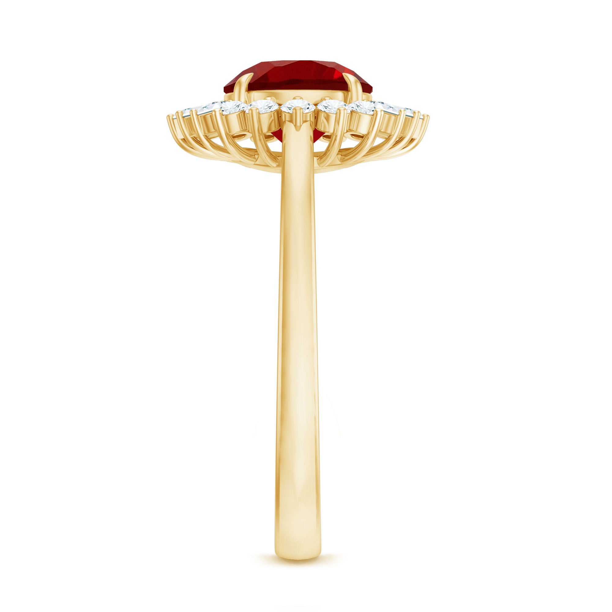 Round Lab Created Ruby and Diamond Halo Engagement Ring AAAA - Rosec Jewels