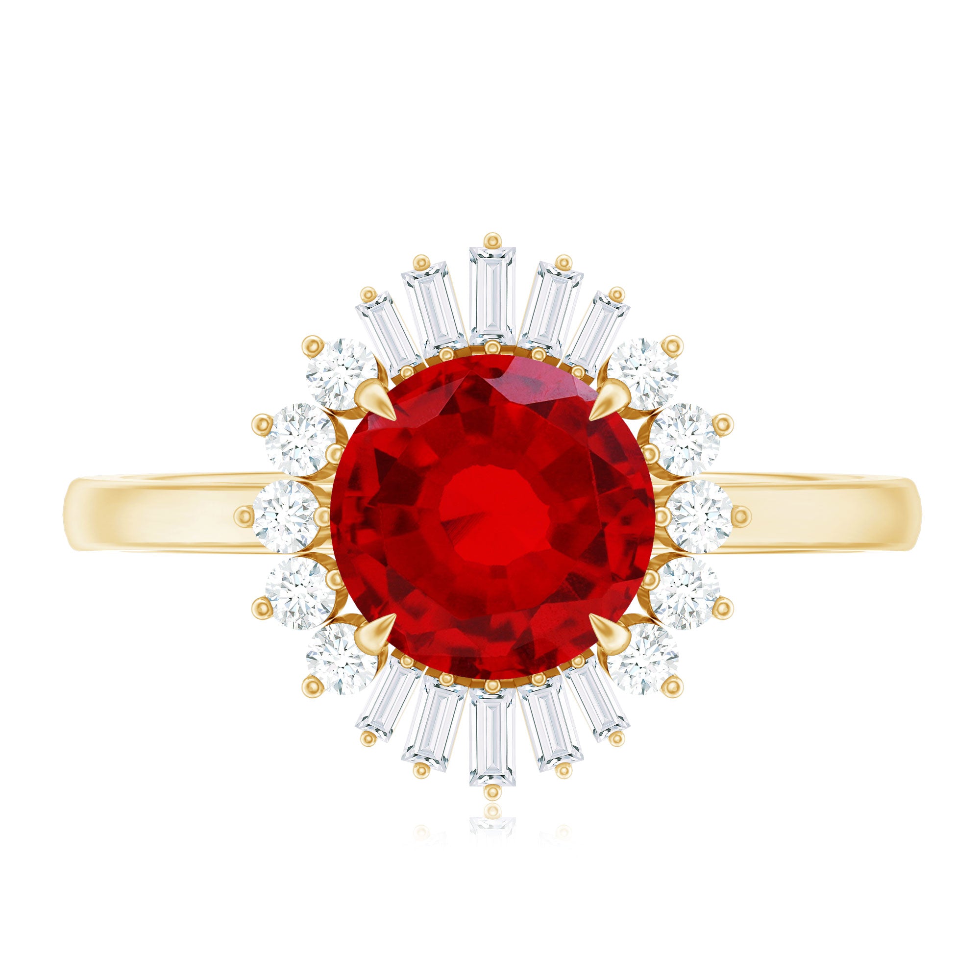 Round Lab Created Ruby and Diamond Halo Engagement Ring AAAA - Rosec Jewels