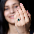 Rosec Jewels-Vintage Looking Emerald Oval Engagement Ring with Diamond Halo