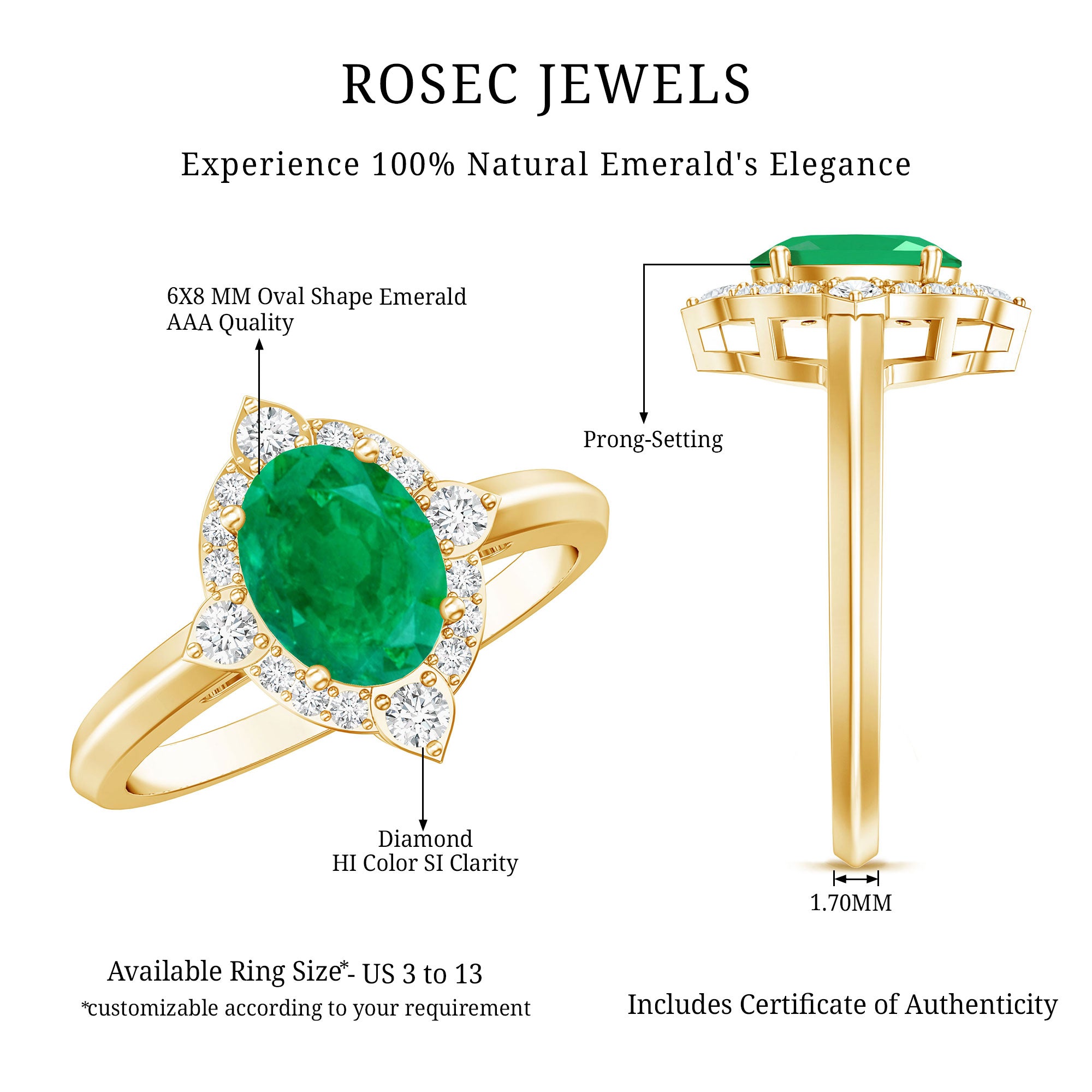 Rosec Jewels-Vintage Looking Emerald Oval Engagement Ring with Diamond Halo