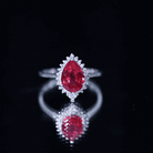 Rosec Jewels-Lab Ruby Teardrop Engagement Ring with Diamond Halo