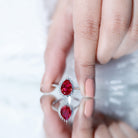 Rosec Jewels-Lab Ruby Teardrop Engagement Ring with Diamond Halo