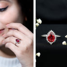 Rosec Jewels-Lab Ruby Teardrop Engagement Ring with Diamond Halo