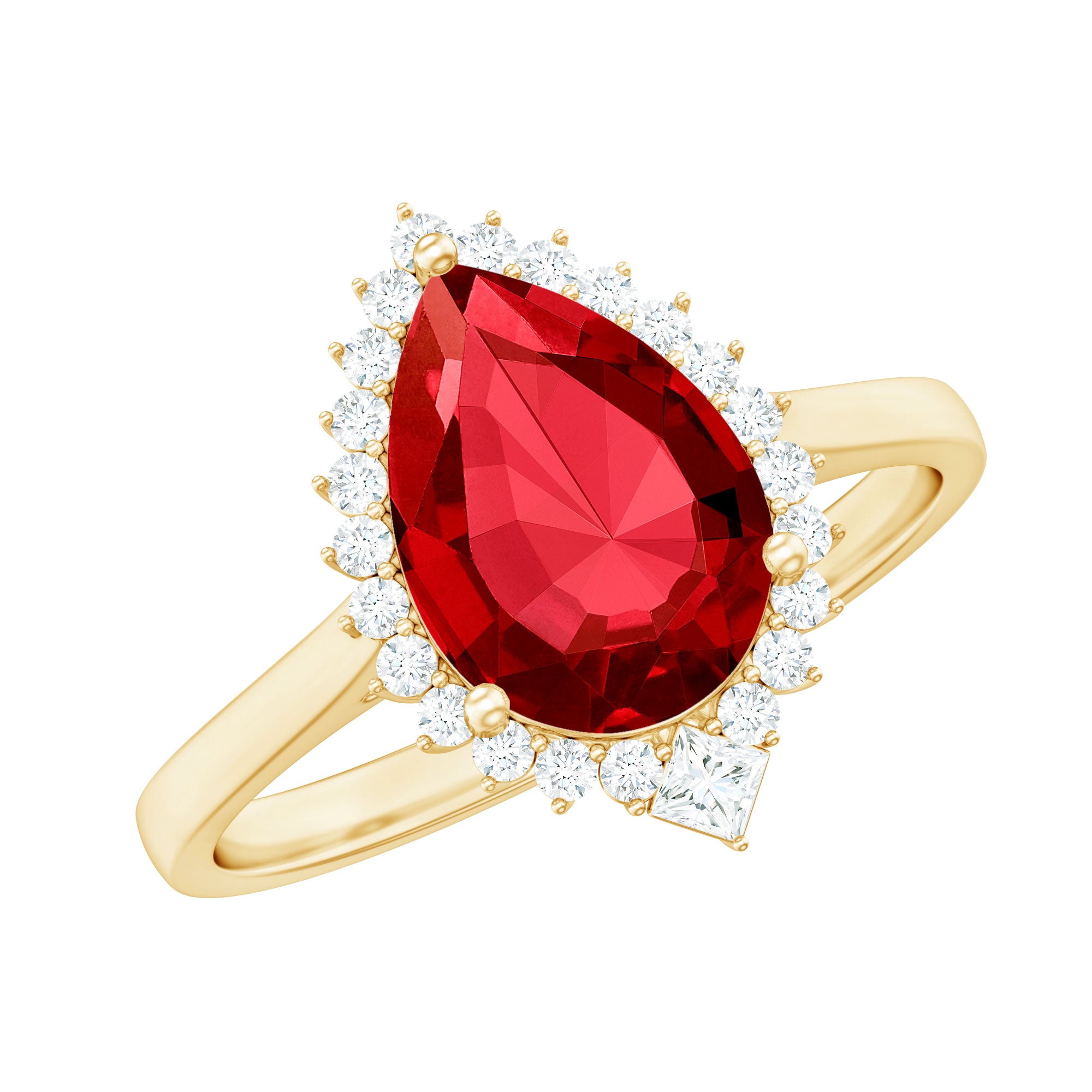 Rosec Jewels-Lab Ruby Teardrop Engagement Ring with Diamond Halo