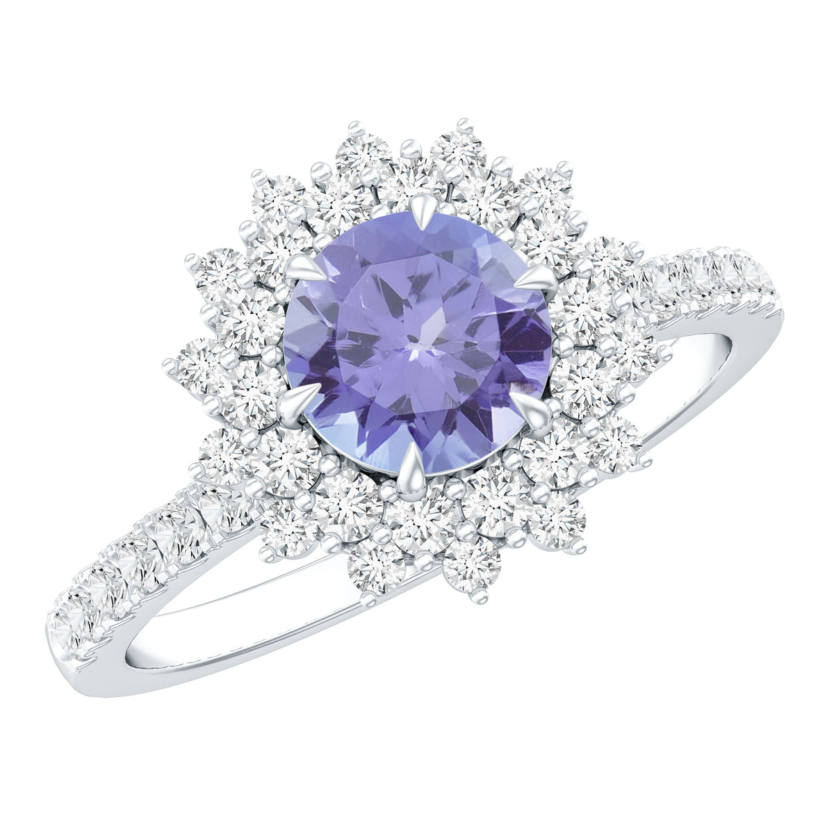 Natural Tanzanite Diamond Engagement Ring with Double Halo AAA - Rosec Jewels
