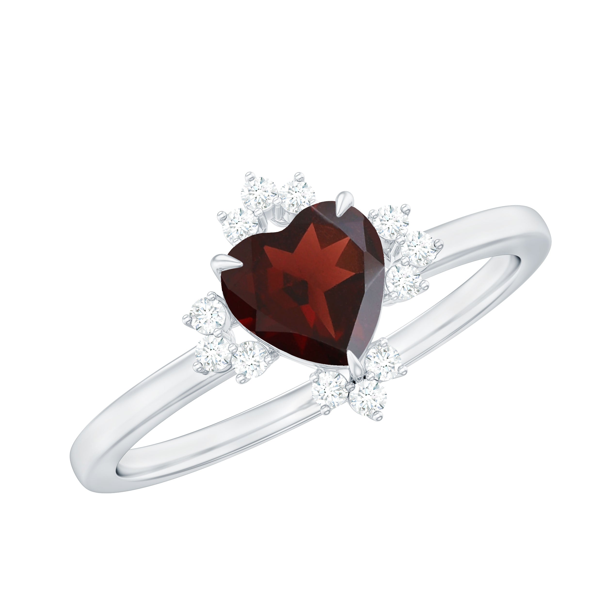 Heart Shape Garnet Engagement Ring with Diamond Accent