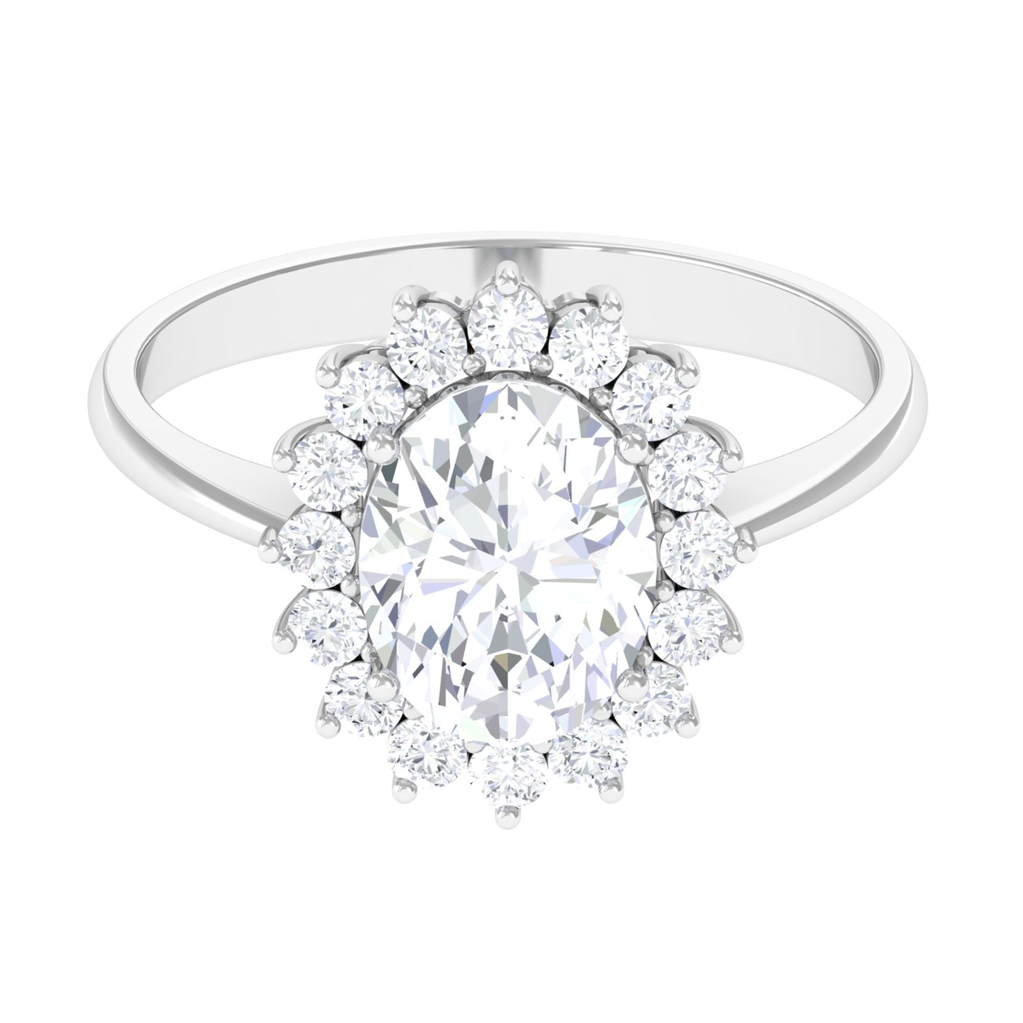 Oval Cut Cubic Zirconia Halo Statement Engagement Ring
