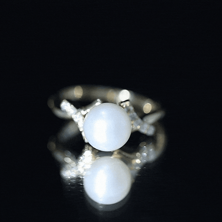 Pure Freshwater Pearl Solitaire Crossover Ring with Diamond AAA - Rosec Jewels