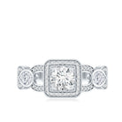 Rosec Jewels-Vintage Inspired Moissanite Halo Engagement Ring with Certificate