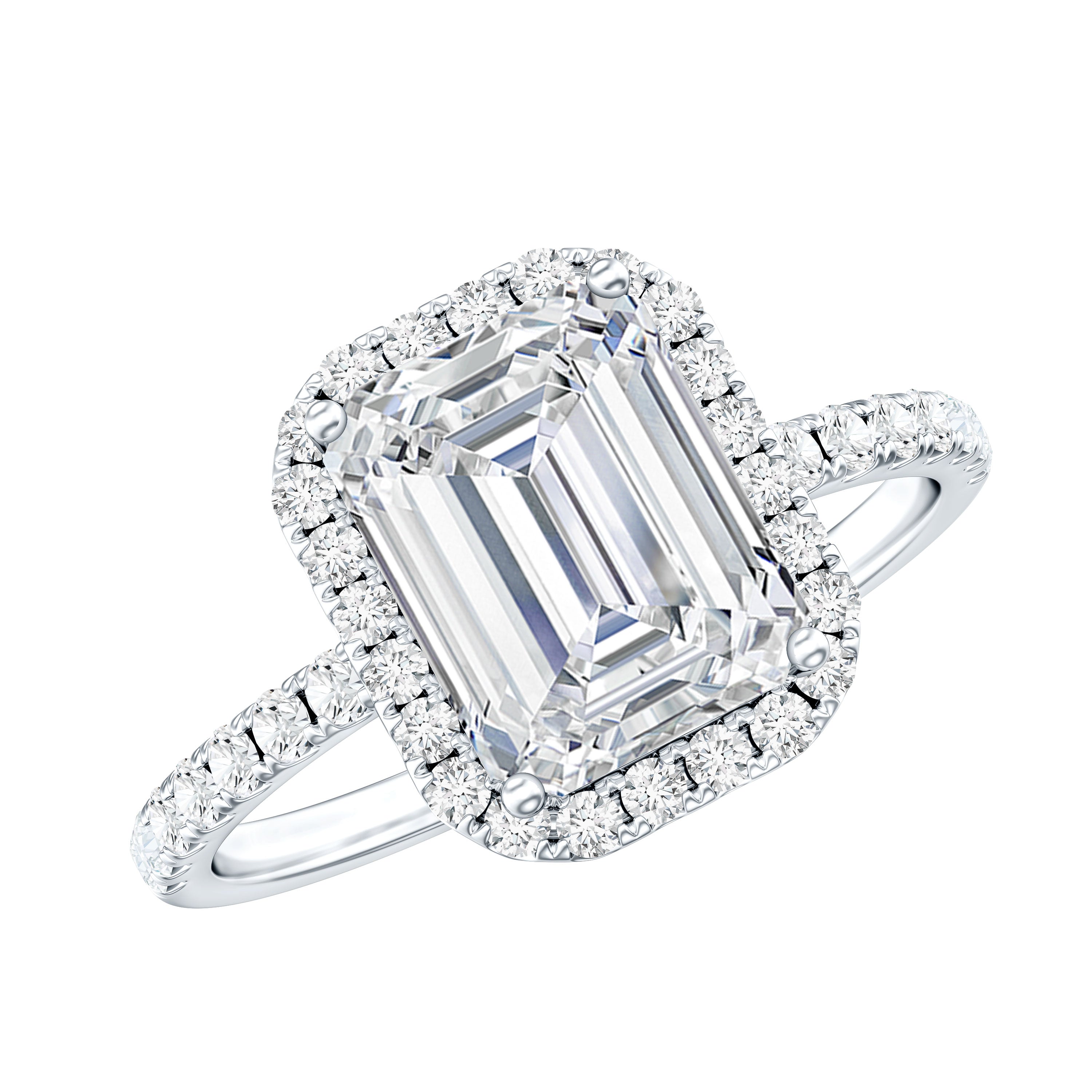 2.8 Carat Emerald Cut Cubic Zirconia Halo Engagement Ring AAAA - Rosec Jewels