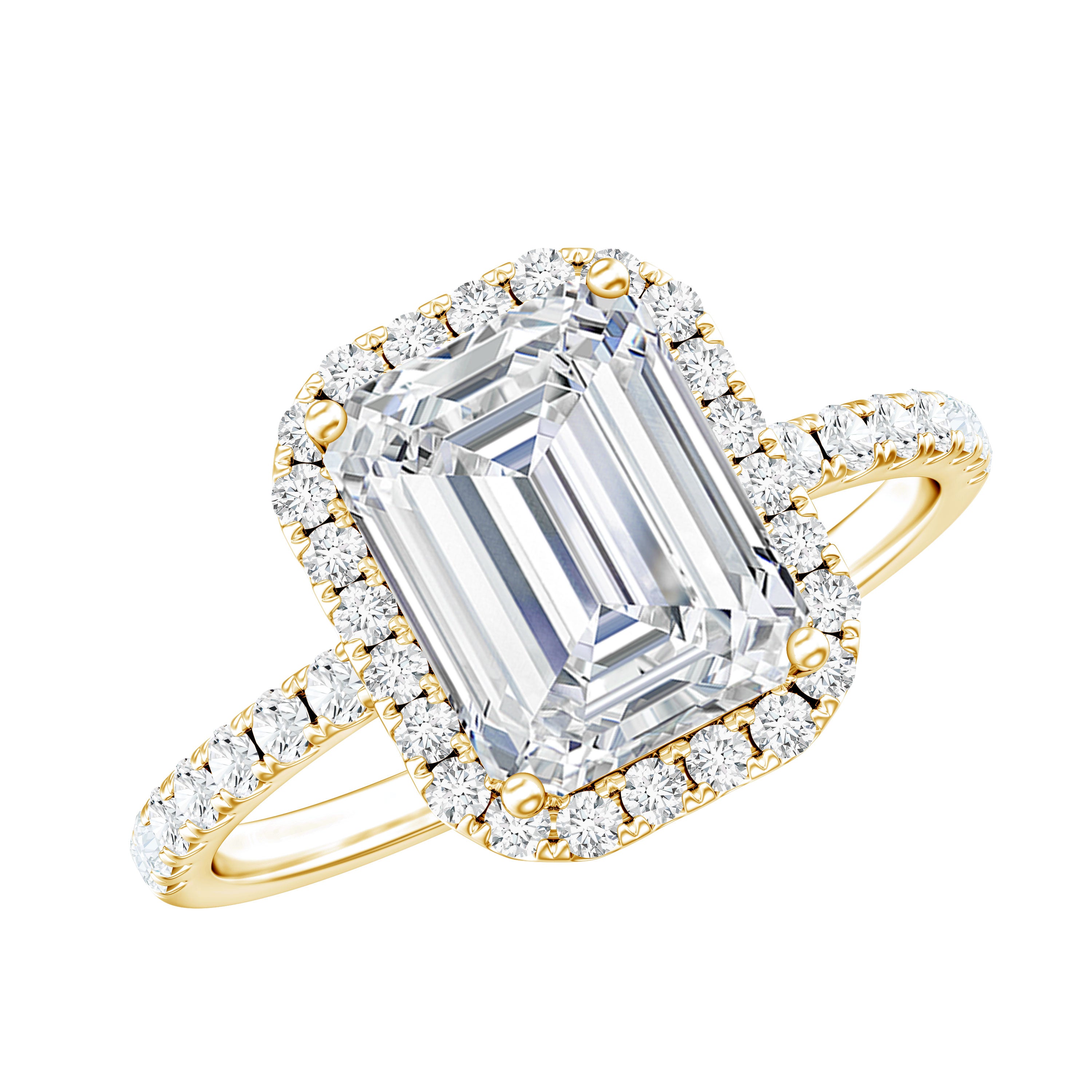 2.8 Carat Emerald Cut Cubic Zirconia Halo Engagement Ring AAAA - Rosec Jewels