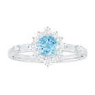 Genuine 0.8 Carat Aquamarine and Diamond Halo Engagement Ring AAA - Rosec Jewels