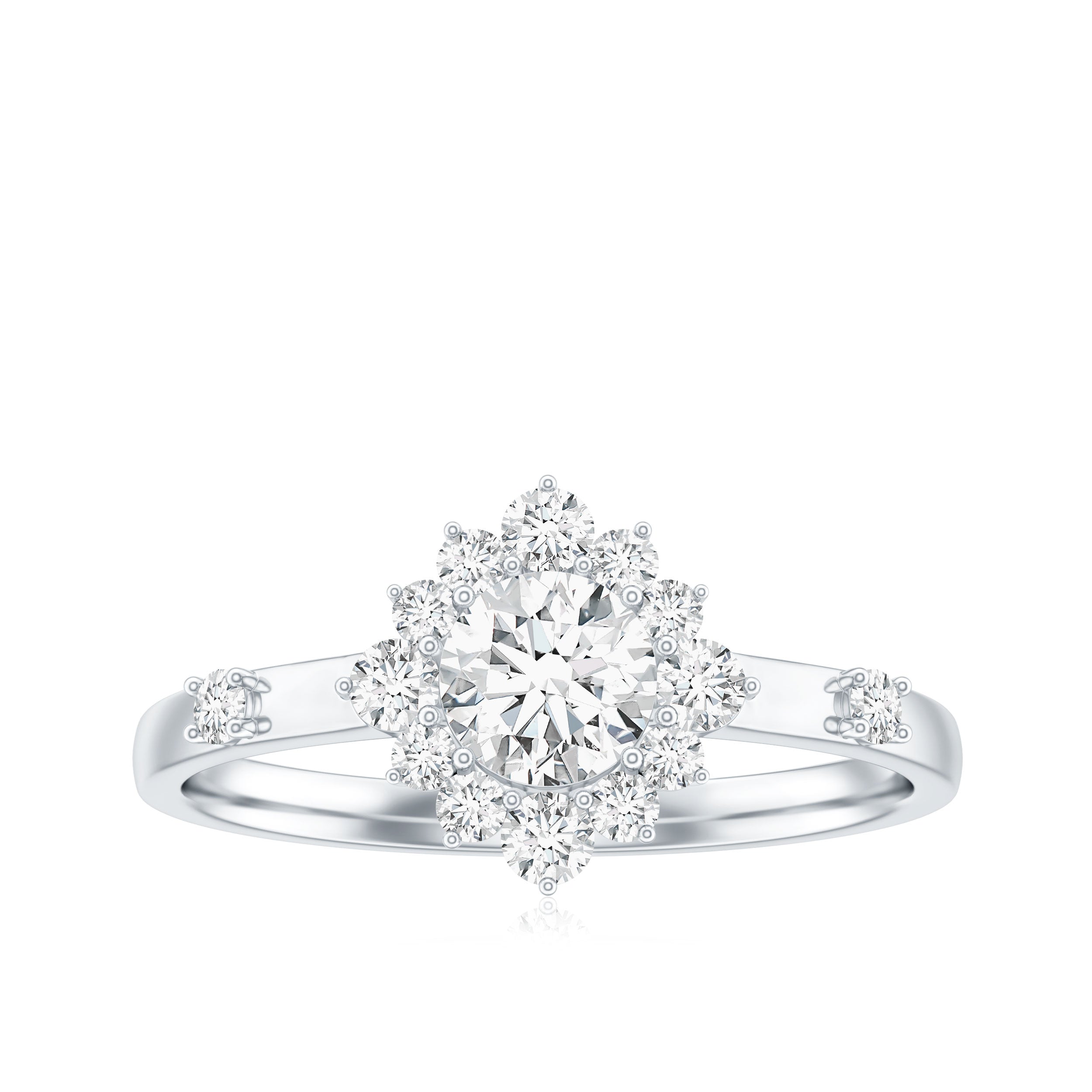 Rosec Jewels-Round Moissanite Engagement Ring with Halo