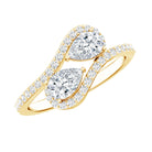 Pear Cut Moissanite 2 Stone Engagement Ring with Bypass Shank D-VS1 - Rosec Jewels